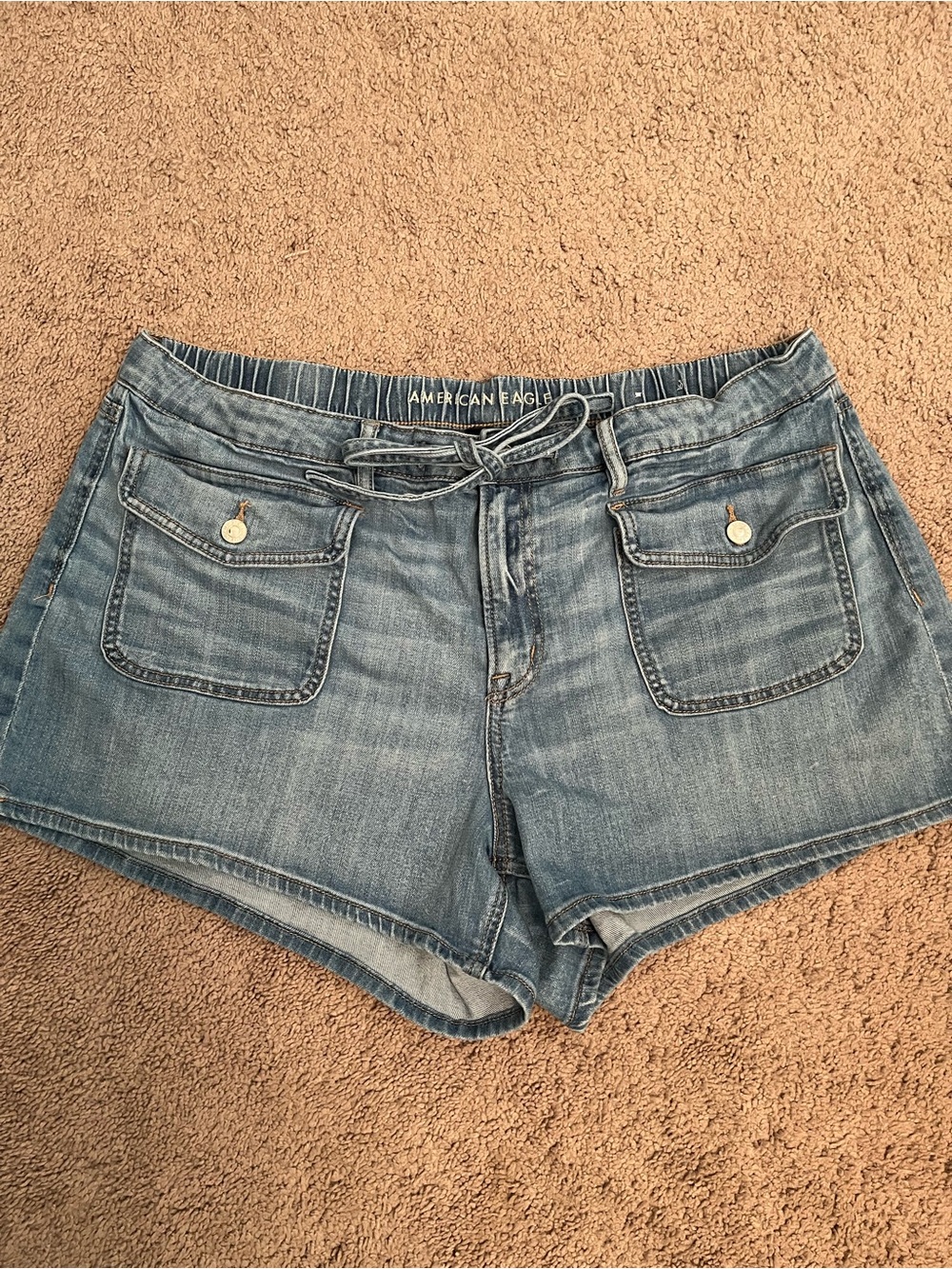 American Eagle Women's Easy Shortie Denim Shorts with Tie Waist Sz 20